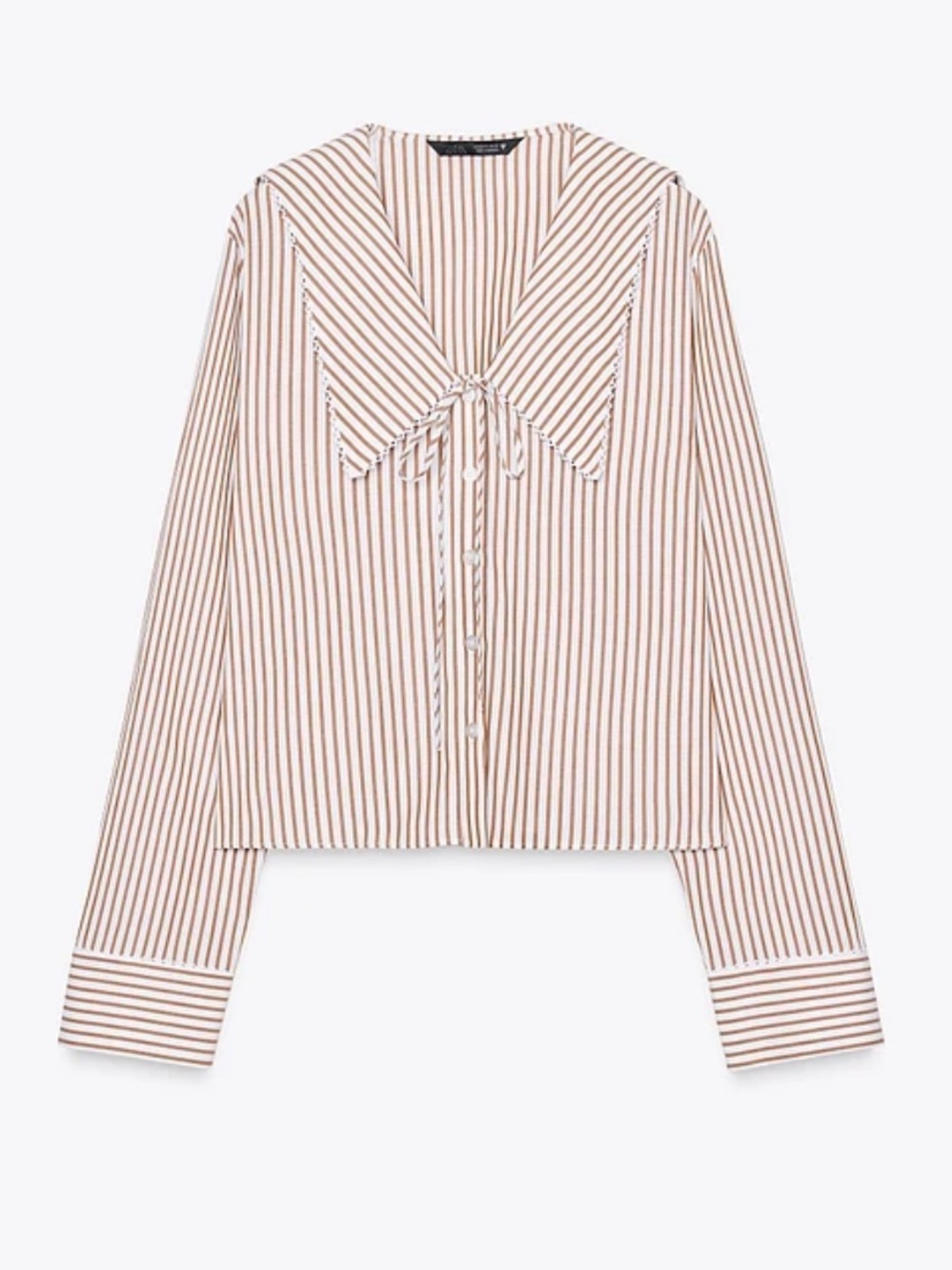 Zara Striped Peter Pan Collar Blouse in Beige & White SZ M